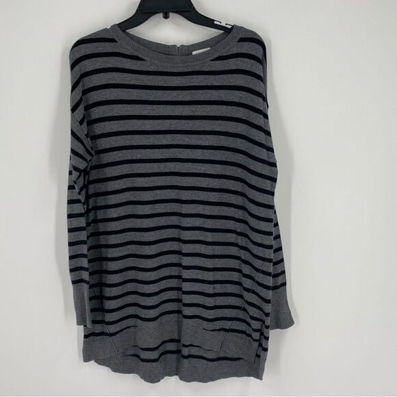 Caslon Women’s Round Neck Striped Long Sleeve Tunic Sweater size M Oversized - Picture 1 of 3